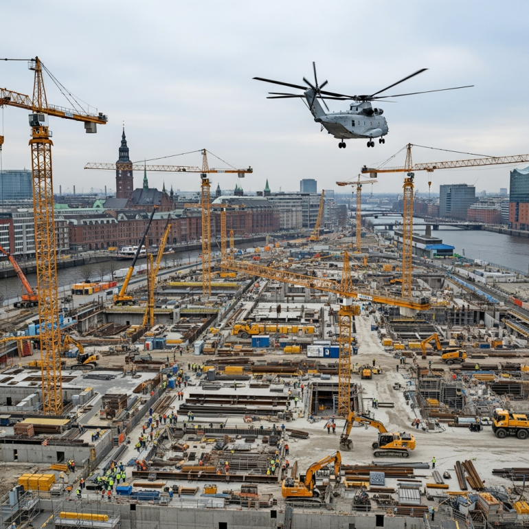 Hubschrauber-Einsatz auf Großbaustelle Altona.