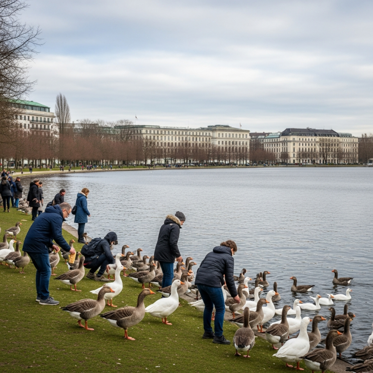 Gänsefüttern an der Alster.