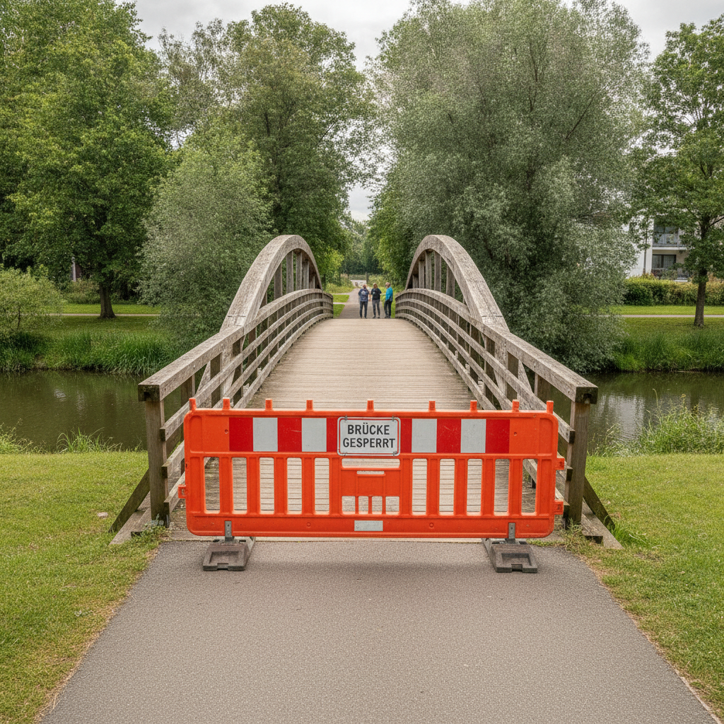 Pionierbrücke wegen Baumängeln gesperrt.