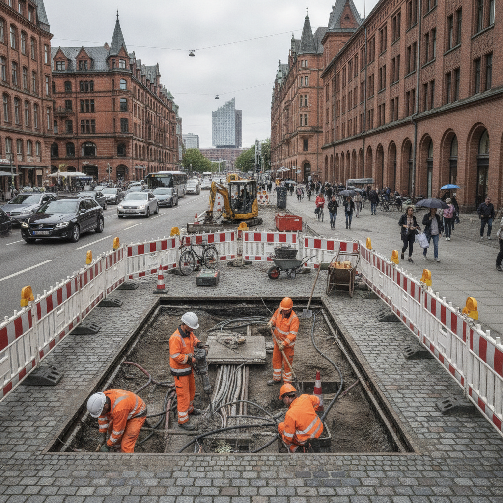 Rohrbruch in der Hamburger Innenstadt: Wasserversorgung beeinträchtigt.