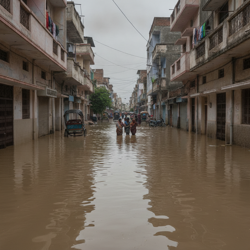 Schwere Überschwemmungen in Indien und Nepal fordern viele Tote.