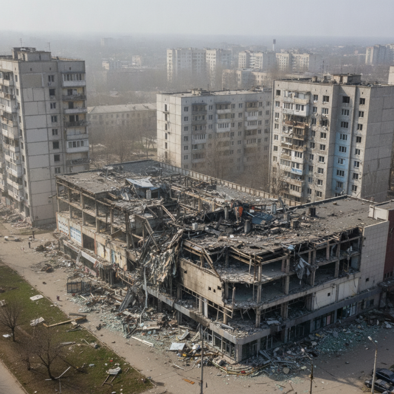 Russische Angriffe treffen Einkaufszentrum und Wohnblöcke in der Ukraine.