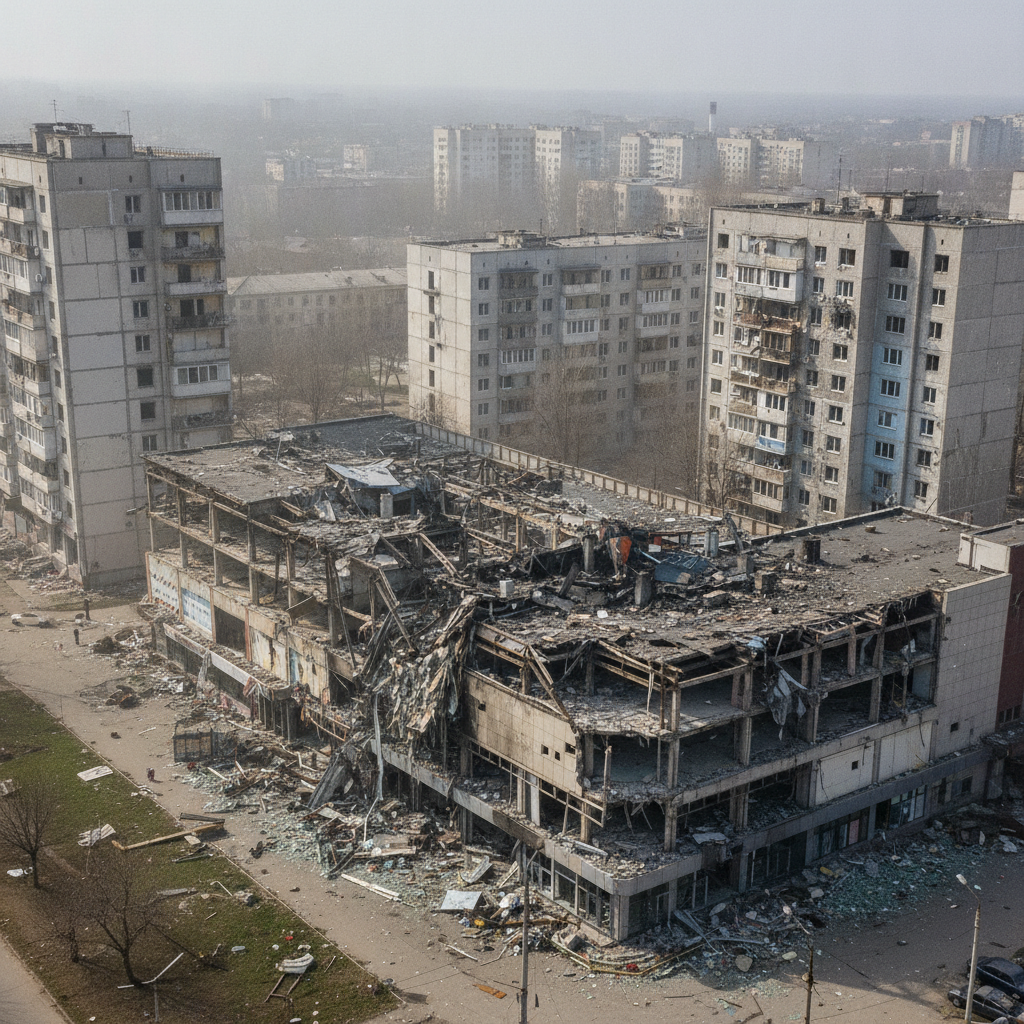 Russische Angriffe treffen Einkaufszentrum und Wohnblöcke in der Ukraine.