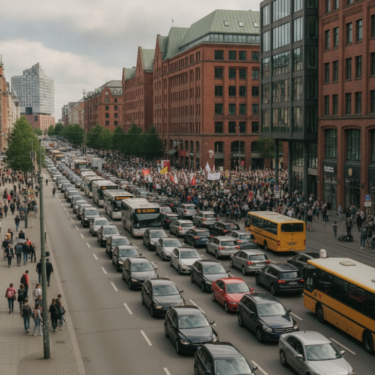 PRÜF-Demo und Schulexkursion sorgen für Hamburger Verkehrschaos und Streit.