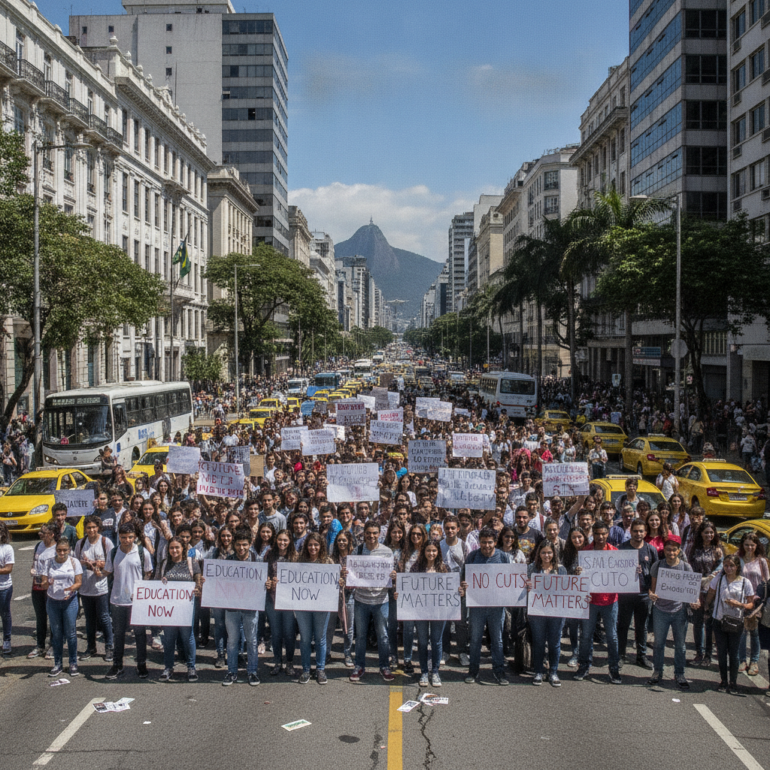 Studierende in Brasilien protestieren gegen Flávio Bolsonaro.