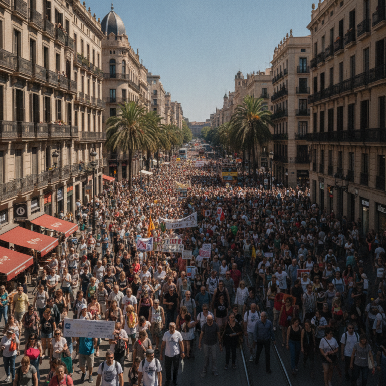Zehntausende demonstrieren in Barcelona gegen Mietkrise.